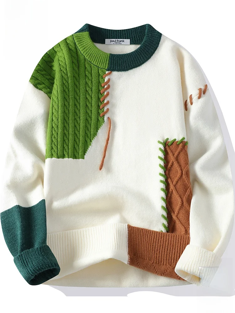 

Мужской зимний вязаный свитер Paul Frank с цветными блоками, удобный, из мягкого материала, повседневный, с длинными рукавами и круглым вырезом