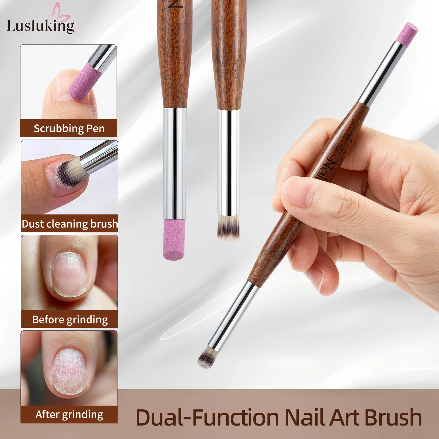 

Двойная щетка для ногтей 1/2/5 шт. с деревянной ручкой с кварцевой шлифовальной машиной и очистителем от мусора для ногтей для маникюра DIY уход за ногтями незаменимый