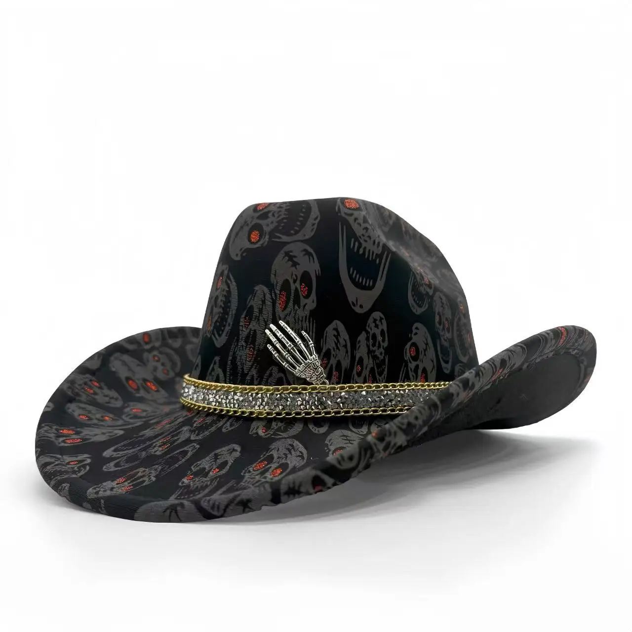 HongLuan Black Glitter Costume Hat Adult & Cowboy Hats Rhinestone for Woman, Cowboy Cosplay Female Accessories & Cowgirl Cap