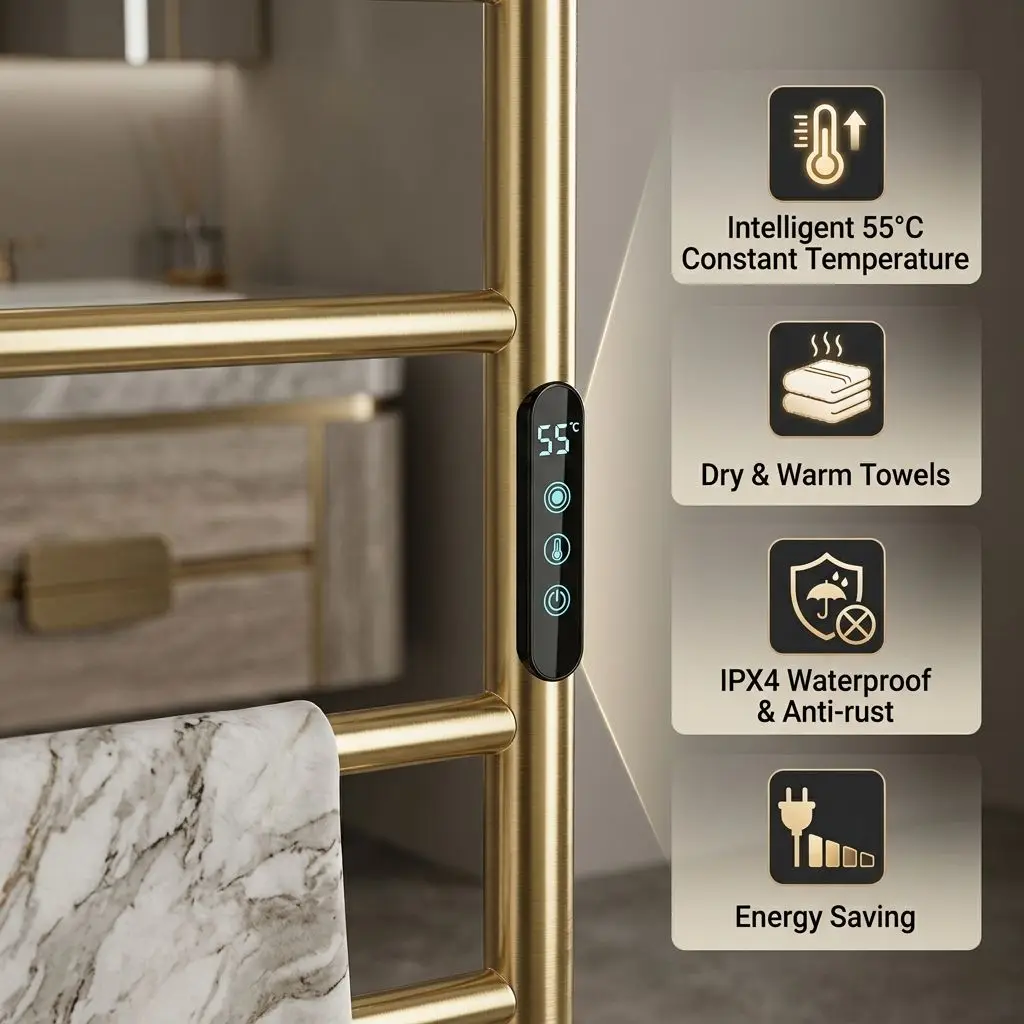 Smart Stainless Steel Heated Towel Rail CE Certified Matte Black Electric Bathroom Towel Warmer