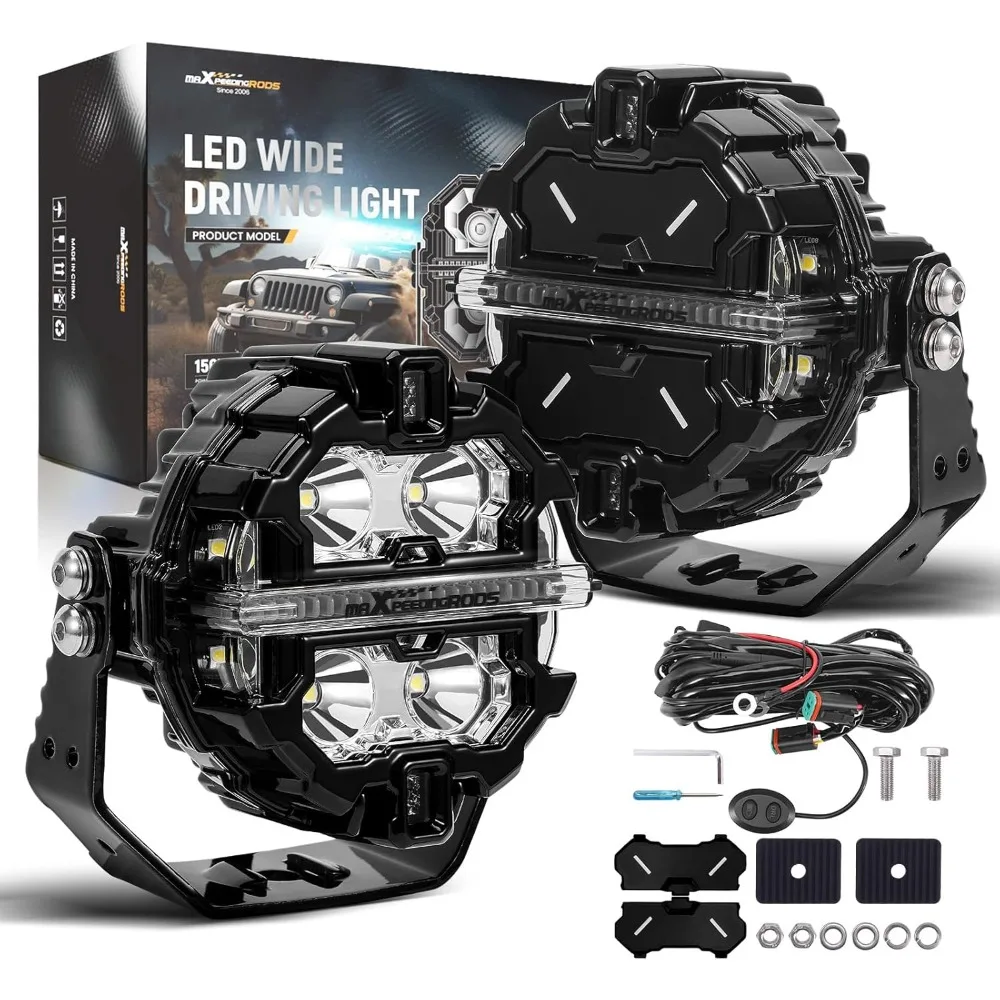 

2x 3.5 Inch 160W LED Off-Road Lights, 19200 Lumens with Amber/White DRL, 3 Modes, 270° Side Shift