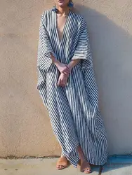 Modigirl Fashion Wmen Abito lungo con scollo a V profondo a righe 2024 Abiti maxi oversize casual allentati con scollo a V estivo per le donne