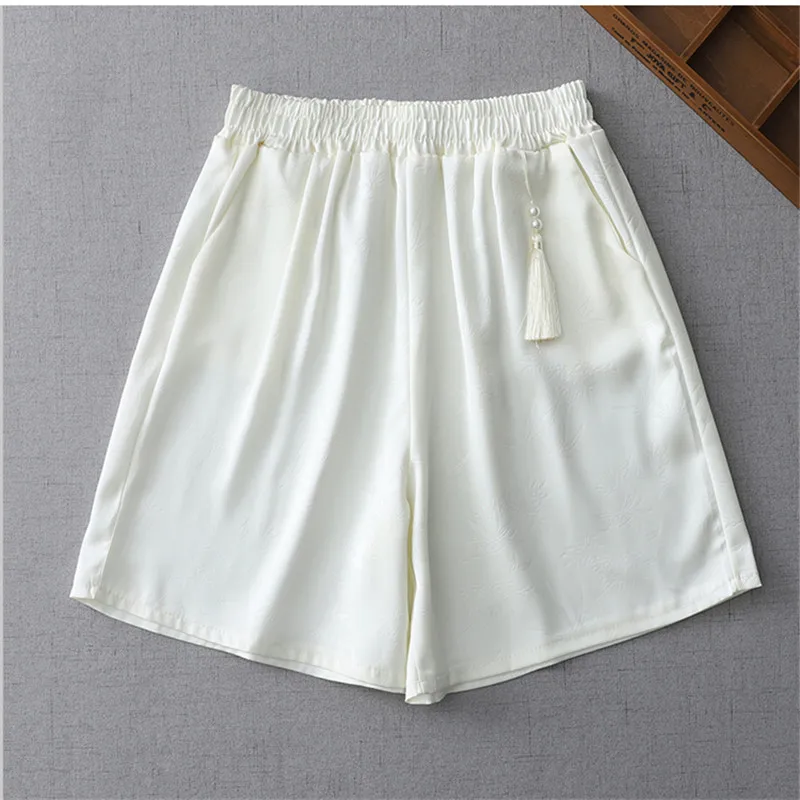 

Fashion Chinese Style Jacquard Shorts Women Summer Elastic Waist Slim Casual Sports Wide Leg Pants Female Loose Hot Pants B346