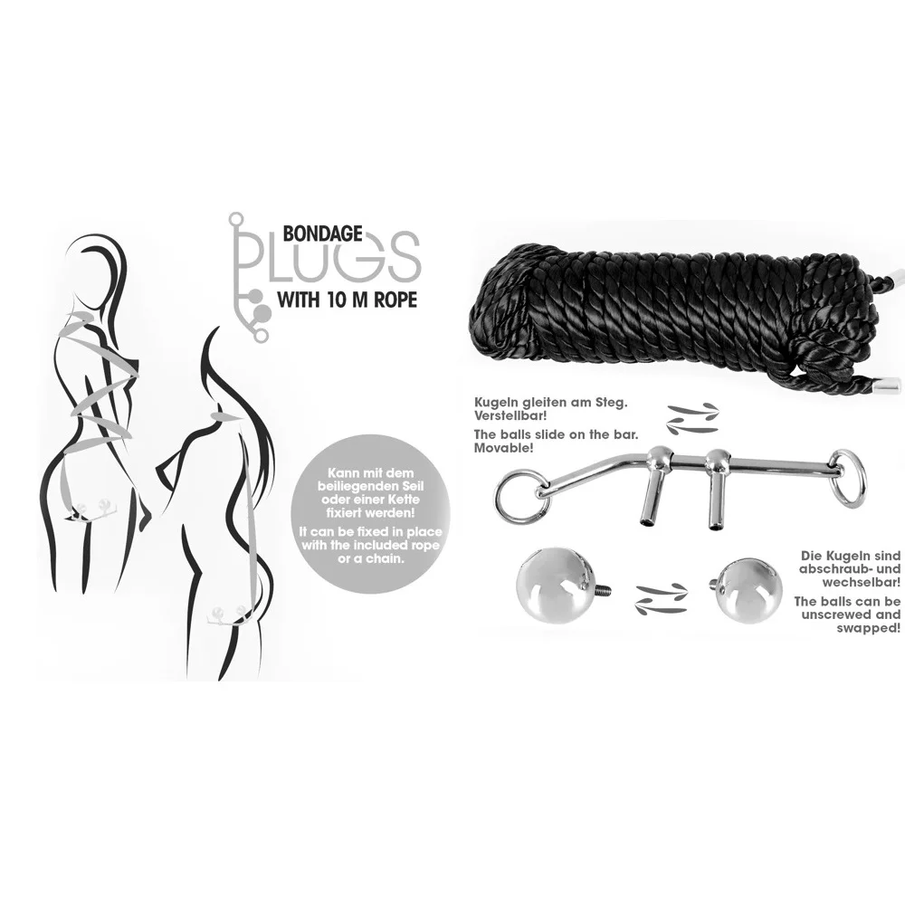 Stainless Steel Double Ball Anal Hook Rope Collar Body Slave Bondage Restraint Male Metal Anal Butt Plug Vagina Insert Toy