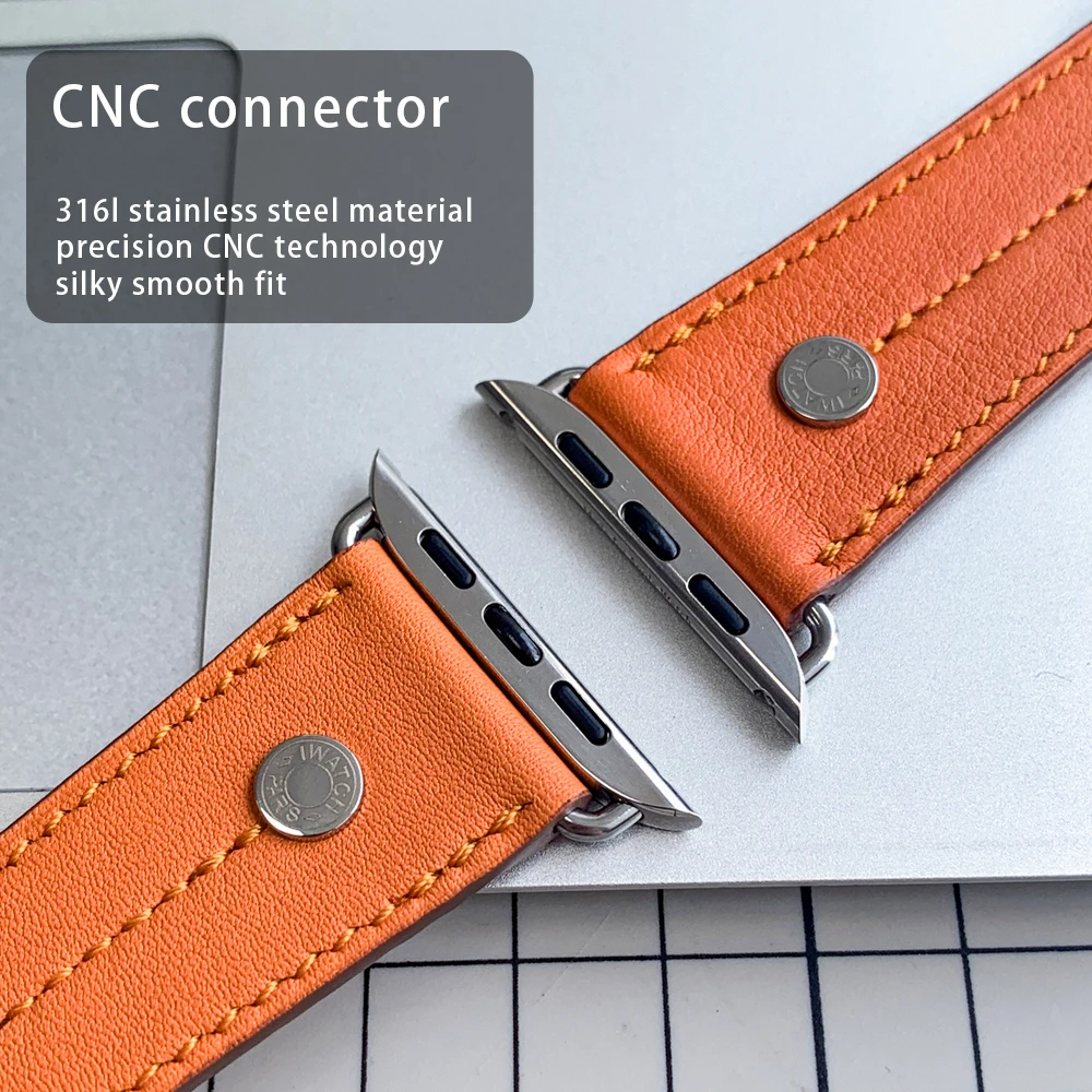 Kebitt New High Quality Calfskin Leather Single Tour Band For Apple Watch 11 10 9 8 7Se 3 Iwatch Ultra 3 Strap Deployment Buckle
