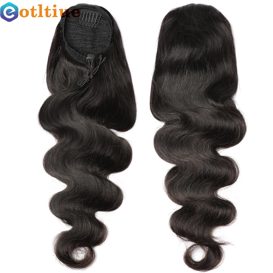 Body Wave Ponytail Extensions Black Drawstring Ponytail Clip in Hairpiece 10-26 For Women  Natural Color Pony Tail For Women