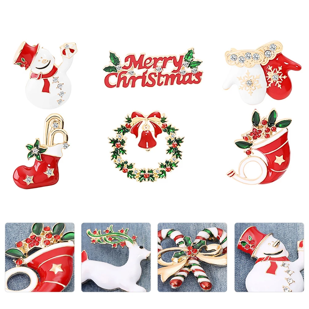 

6 Pcs Christmas Brooch Xmas Decor Festival Clothes Ornament Shirt Alloy Corsage Lapel Pin Miss Boutonniere Pins