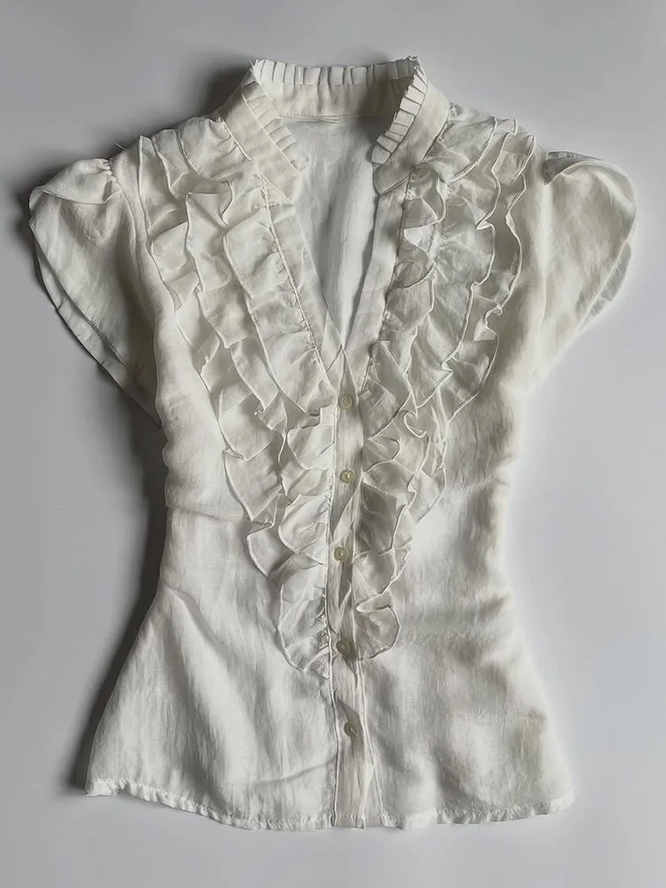 

Ele White Women's irt Original Design Summer Vintage Feel Slim Fit Cotton Blend ort Sve Button up Commute Sle