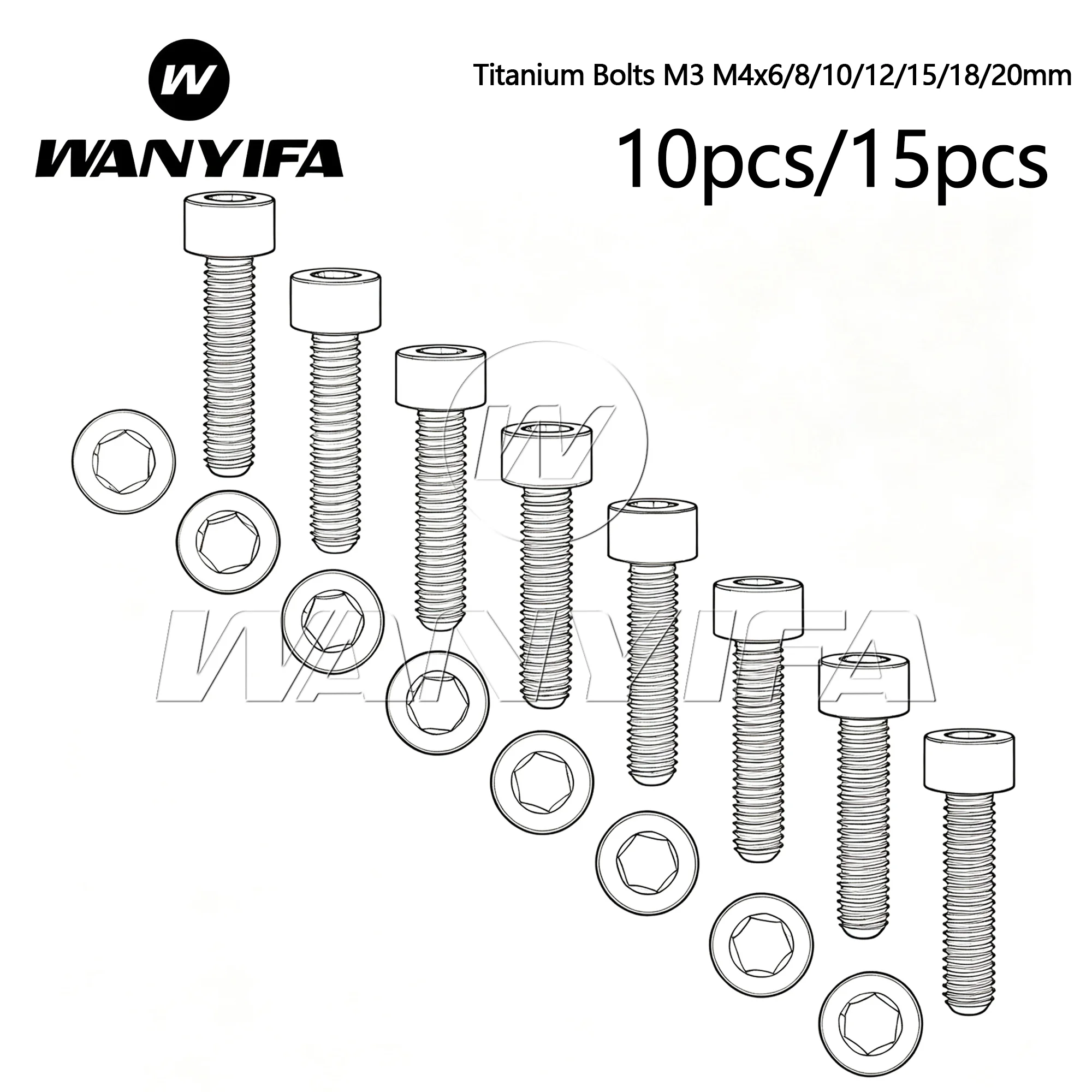 Wanyifa Titanium Bolts M3 M4x6/8/10/12/15/18/20mm Hexagon Head Cap Screws with Column Head for Model Aviation Modified 10/15pcs