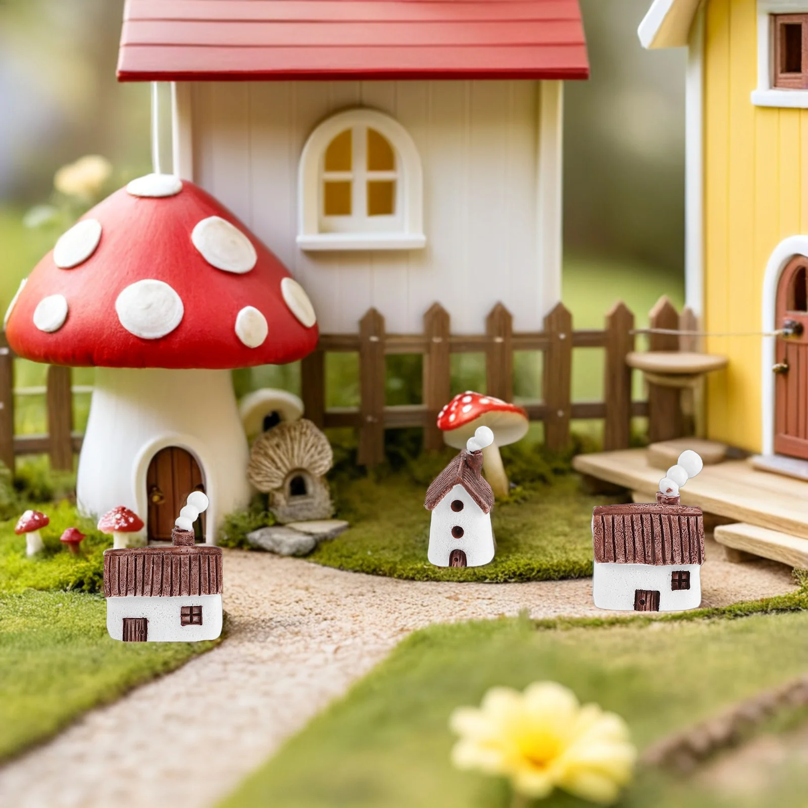 

8Pcs Mini House Micro Landscape Resin Cottage Miniature Vintage Small Outdoor Fairy Garden Terrarium Stone House Ornament