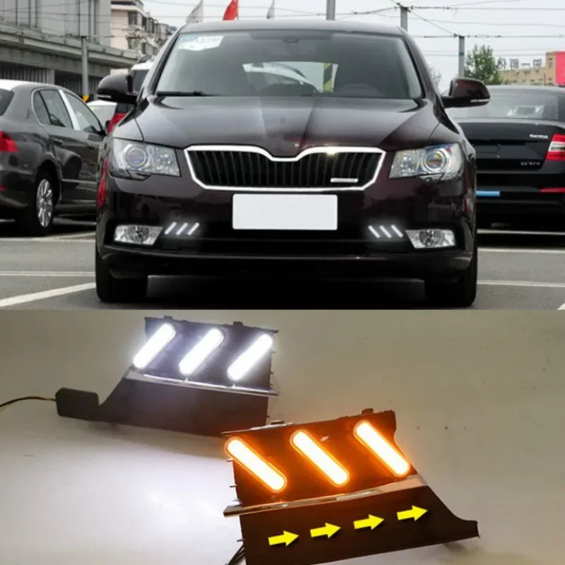 For Skoda Superb 2013-2015,Super Brightness Waterproof ABS Car DRL 12V LED Daytime Running Light With Fog Lamp Cover