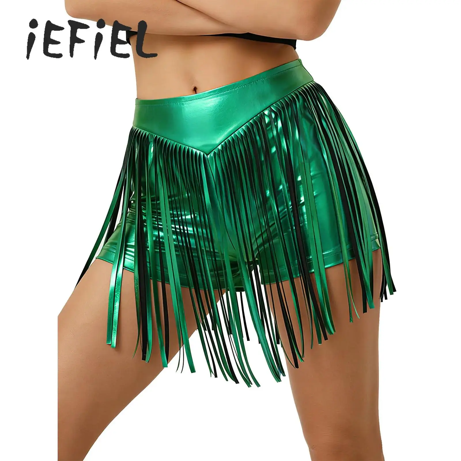 

Womens Metallic Booty Shorts Shining Tassel High Waist Fringed Dance Shorts Jazz Latin Hiphop Street Dance Hot Pants Clubwear