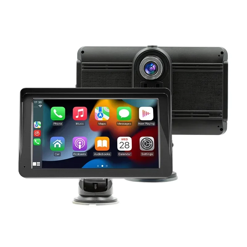 Caméra de voiture portable Android Carplay sans fil, écran d'affichage, lecteur vidéo, enregistreur, caméra de barrage portable, limitation, 7 pouces