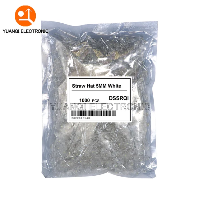 1000PCS 5MM Dioda LED w słomkowym kapeluszu Super jasna biel 0.3W 0.5W 0.75W F5 Dioda elektroluminescencyjna czerwona żółta zielona niebieska ciepła