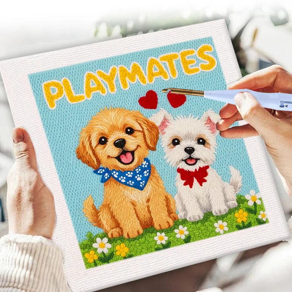 Punch Needle Kits With Frame For Beginner Animal Pattern Handicrafts Poking Embroidery Yarn Painting Handicraft Painting Decor