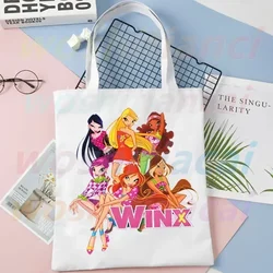 Winx Butterfly Fairy Print Canvas Shoulder Tote Bag for Women Handbags Eco Reusable Shopping Bag Vintage Fashion Ulzzang Bags