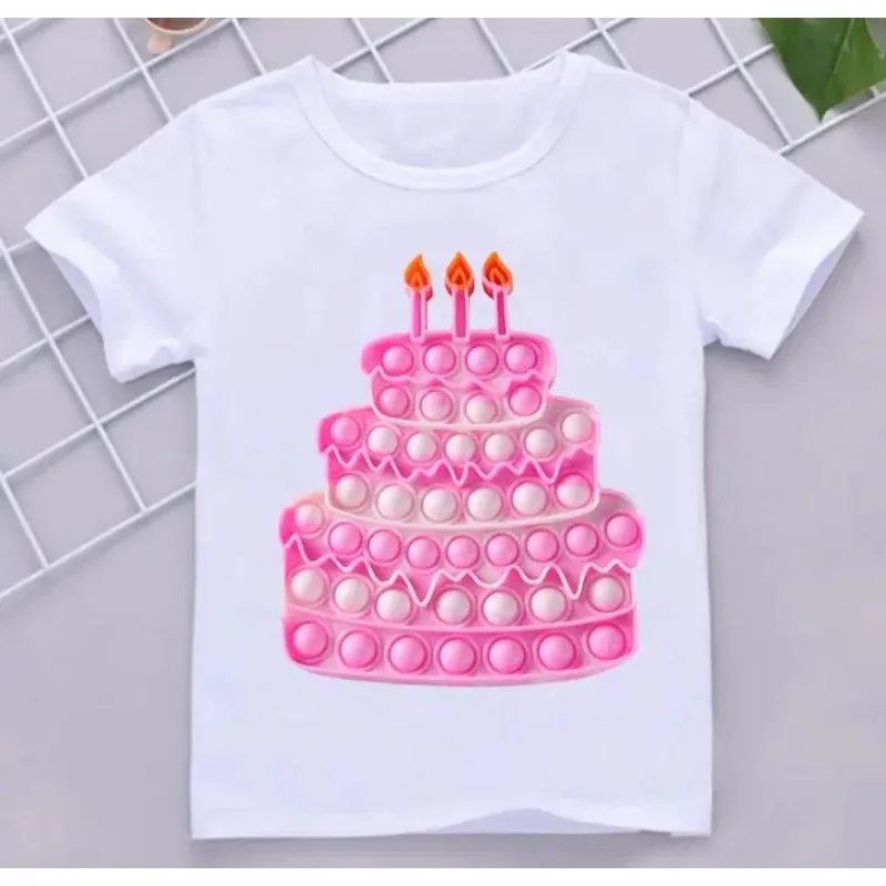 Summer T-Shirt Kids Cute Funny Rainbow Birthday Cake T Shirt Fidget Toys  Harajuku Streetwear Tee Tops