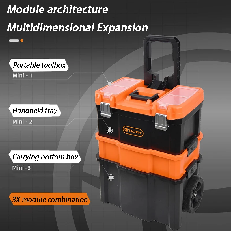 Conjunto de caja de herramientas con varilla de tracción combinada, caja de almacenamiento de Hardware multifuncional, cajas organizadoras de herramientas de mantenimiento de electricista apilables