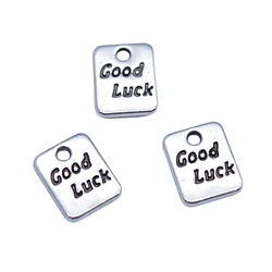 40pcs/lot 7x9mm Double-sided GOOD LUCK square tag Charms For Jewelry Making Antique Silver Color 0.28x0.35inch