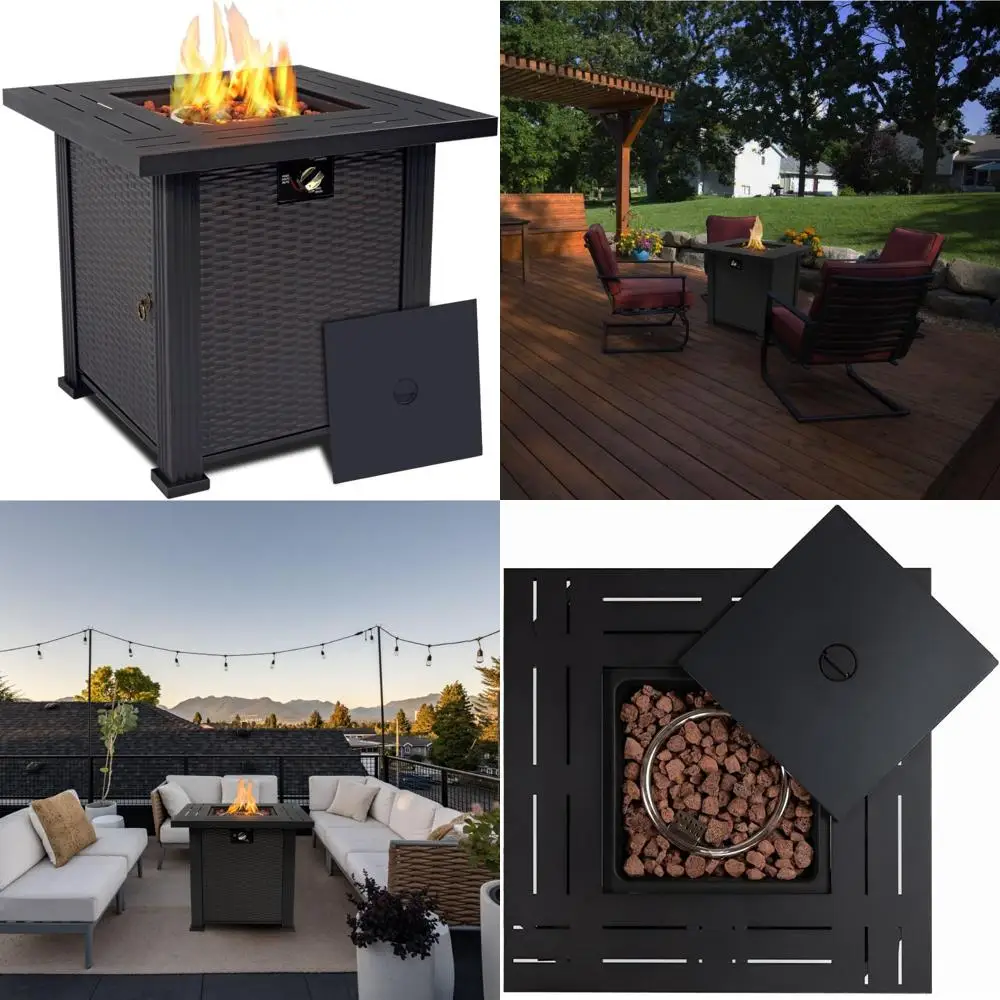 

High-Capacity Propane Fire Pit with 50,000 BTU, Steel Lid, Large Legs, Lava Rocks for Outdoor Entertainment