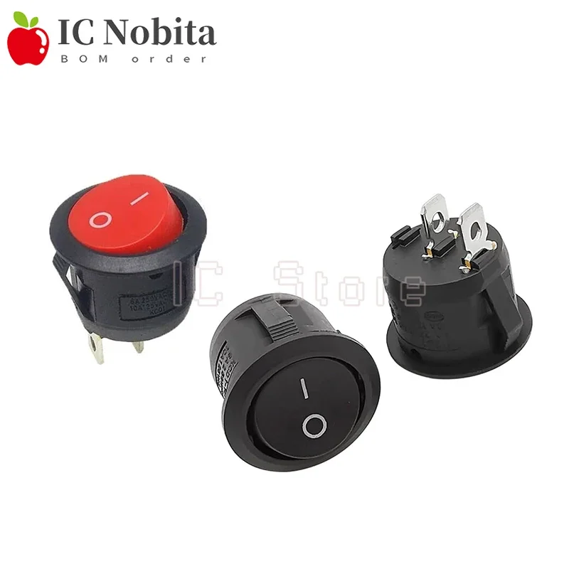 10PCS KCD1-105 20mm Diameter Small Round Boat Rocker Switch Mini Round Rocker Switch Black Red 2 Pin ON-OFF