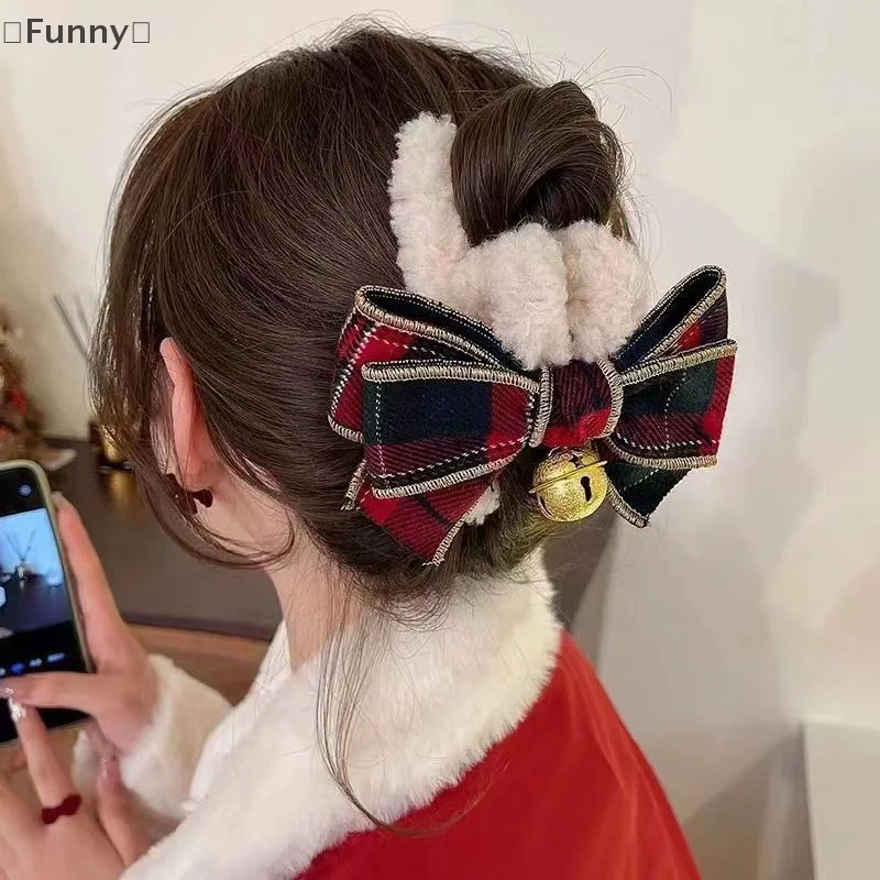 Fashion Christmas Bow Hair Clip For Women Girls Sweet Versatile Autumn Winter Shark Clip Exquisite Hair Accessories Gifts