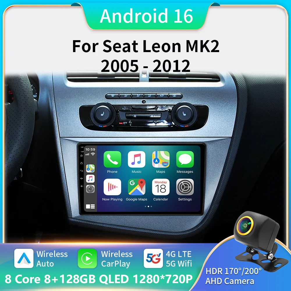 

Car Radio Android 16 Navigation GPS Carplay For Seat Leon 2 MK2 2005-2012 Multimedia Video Player Stereo DSP Camera Wifi 5G BT