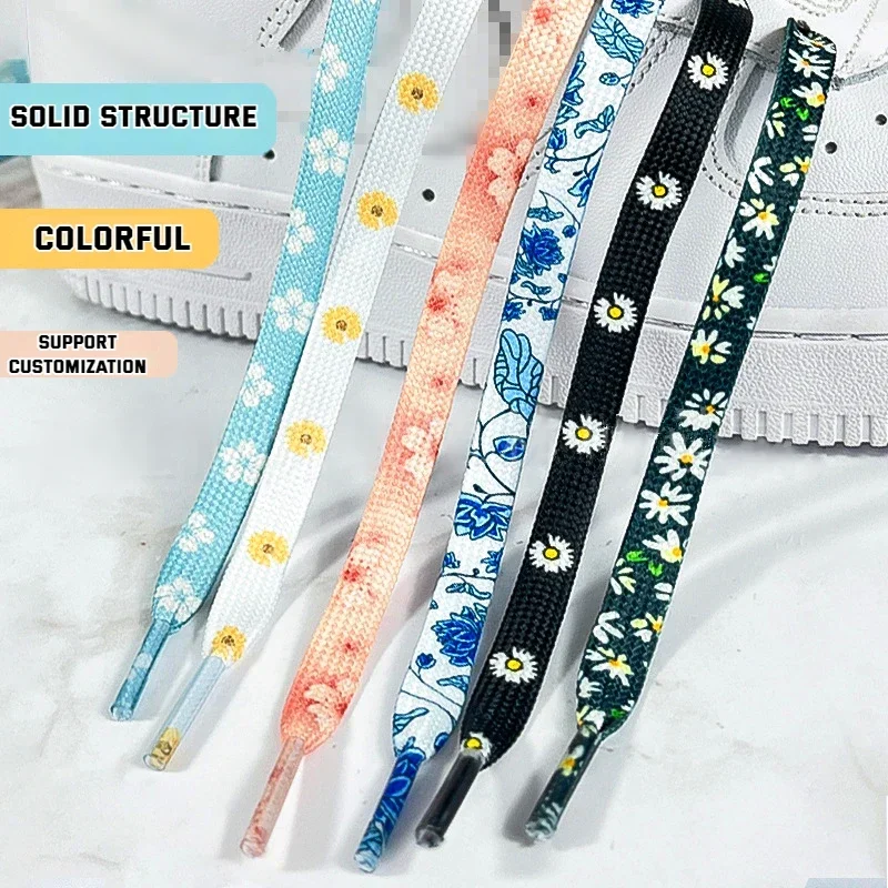 New Daisy Cherry Rope Shoe Laces Flower Shoelace for Sneakers Strap Sports Shoelaces Rubber Bands for AF1/AJ1 Shoes Accessories