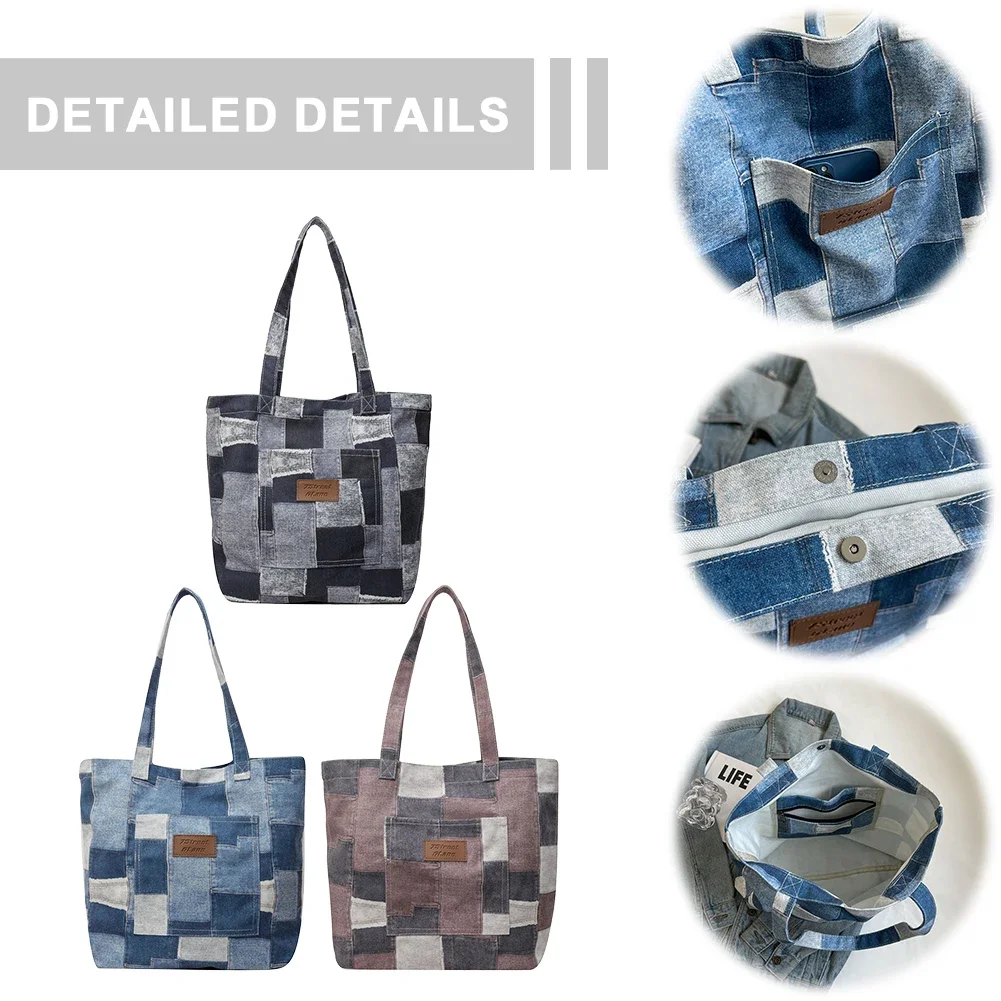 

Women Denim Shoulder Bag with Interior Pocket Handbag Casual Large Purse for Work Shopping Travel