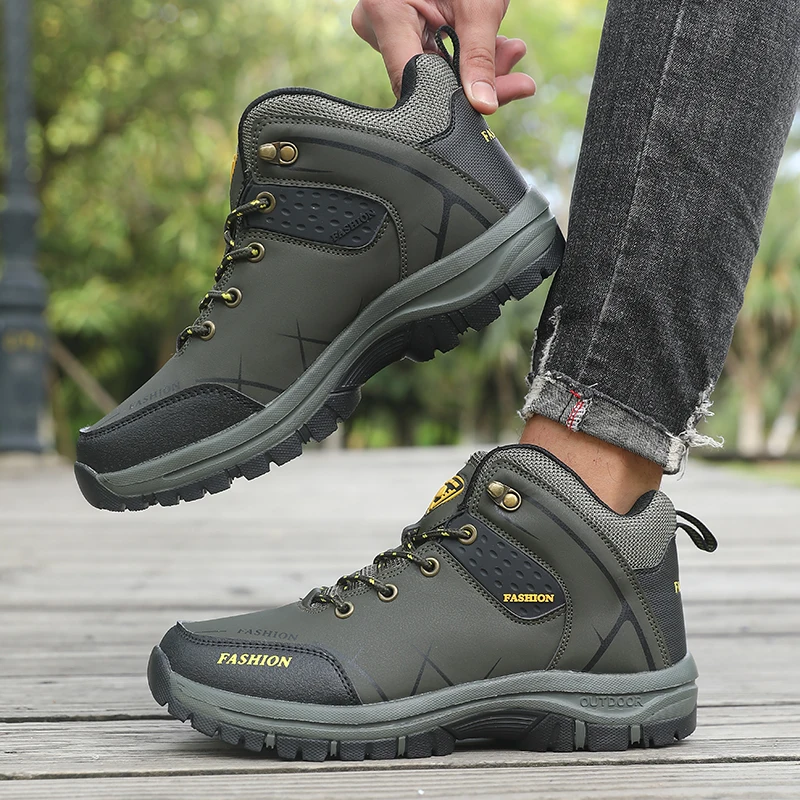 Men's Hiking Boots, Lightweight and Comfortable, Leather Ankle, Outdoor Anti Slip, Lightweight and Low Cut Walking Shoes 2025
