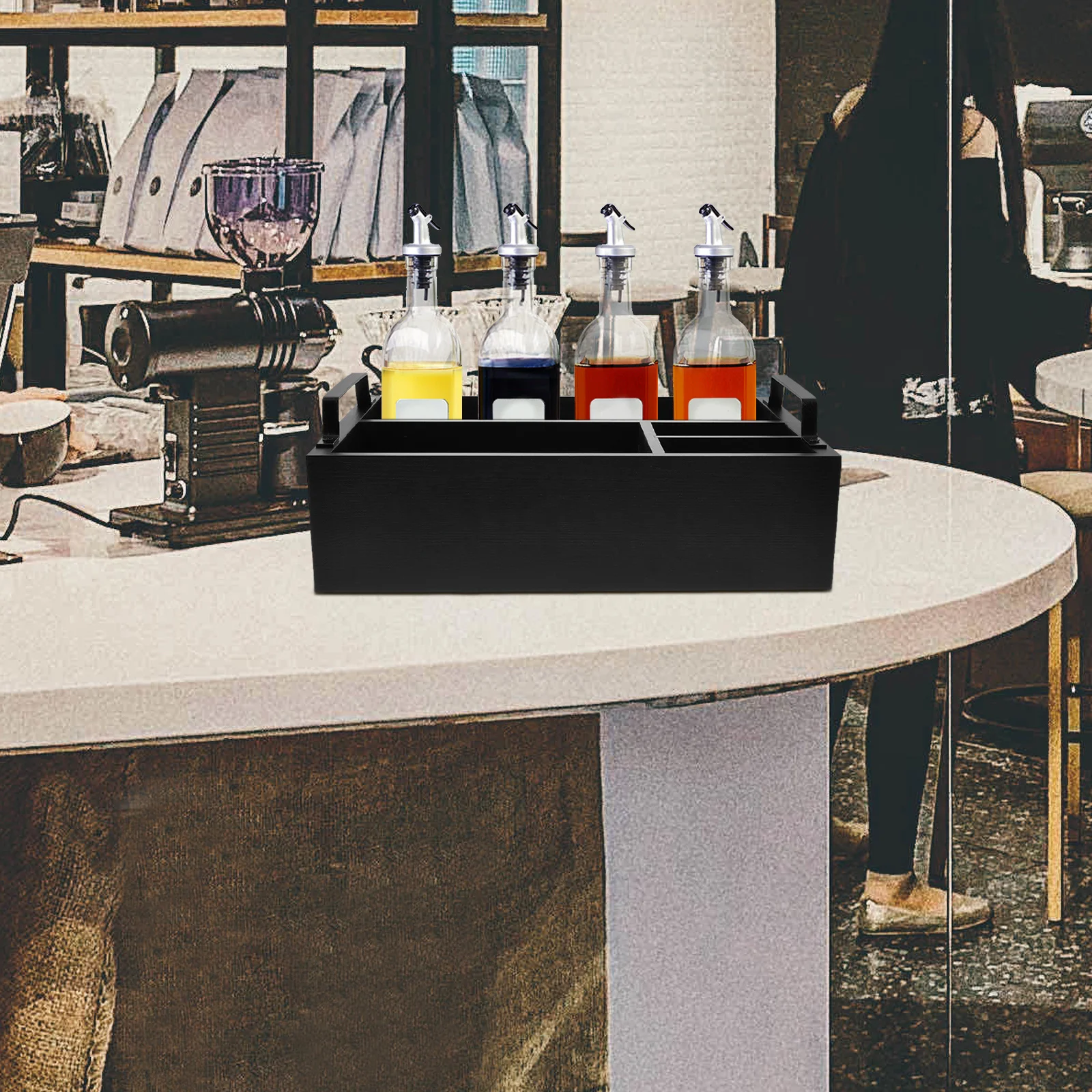 

Wooden Coffee Bar Storage Organizer Multifunctional Coffee Station Box for Syrups Straws Tissue Supplies