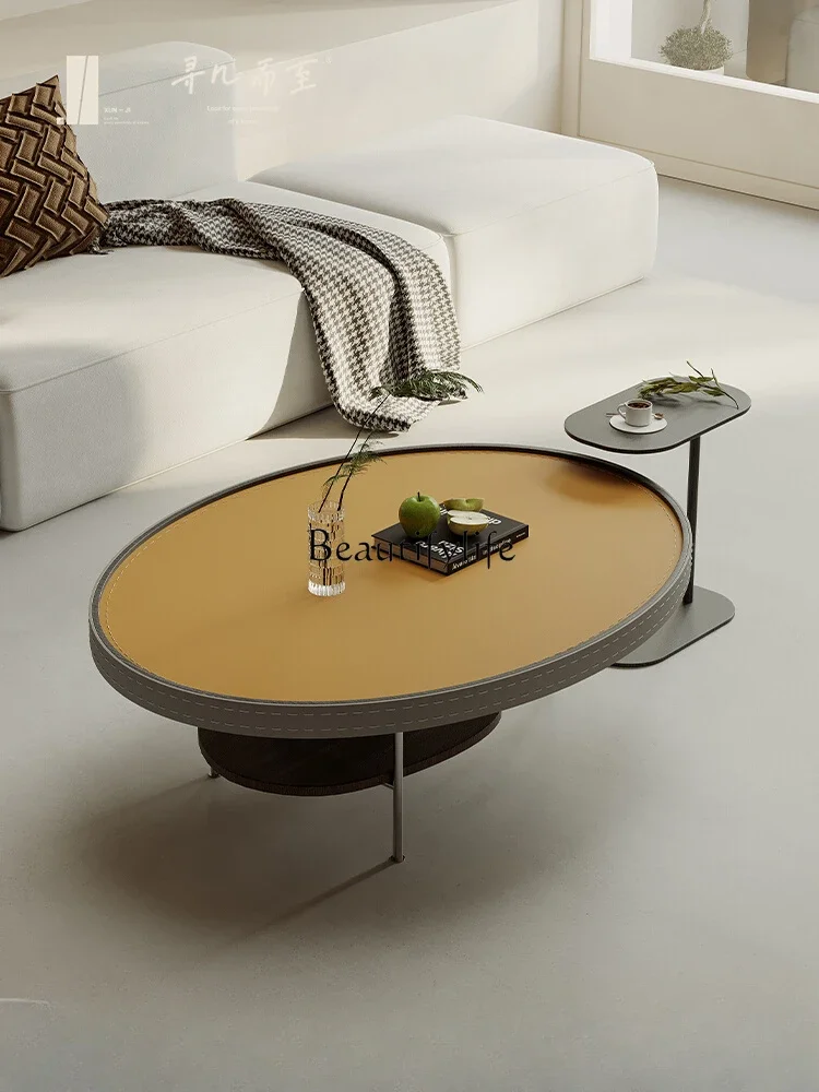 

N Light Luxury Saddle Leather Coffee Table Small Apartment Living Room Designer Art Size Combined Tea Table