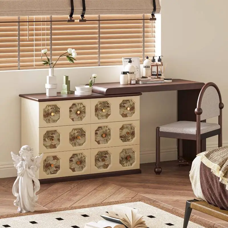 

Brown Mirror Vanity Table Dest Storage Wooden Modern Corner Dressing Table White Cheap Space Makeup Tafel Furniture For Home