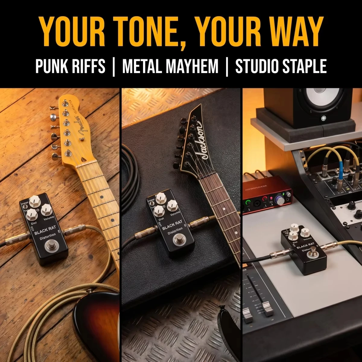 Mosky Black Rat Distortion Effect Pedal Portable True Bypass Stompbox Switchable Classic/Turbo Rat Modes Pure Analog Circuit view 4