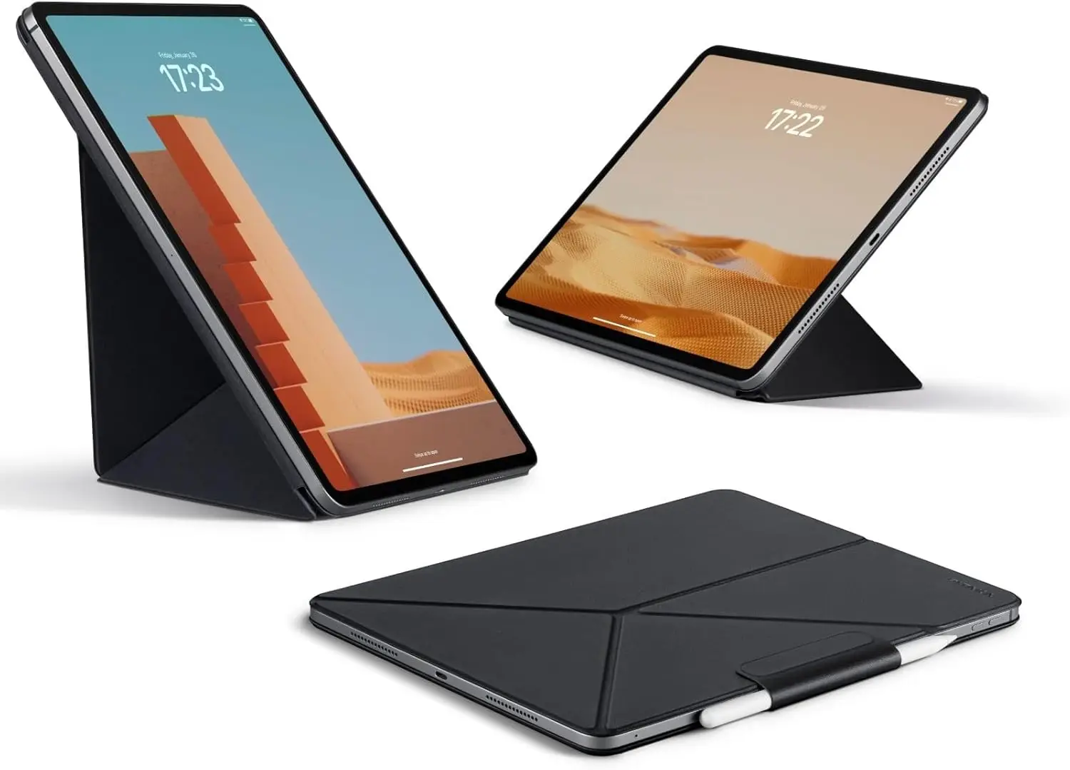 

Магнитный чехол для iPad Pro 11 дюймов с держателем для Apple Pencil, 4 угловых положения, функция автоматического включения/выключения - черный