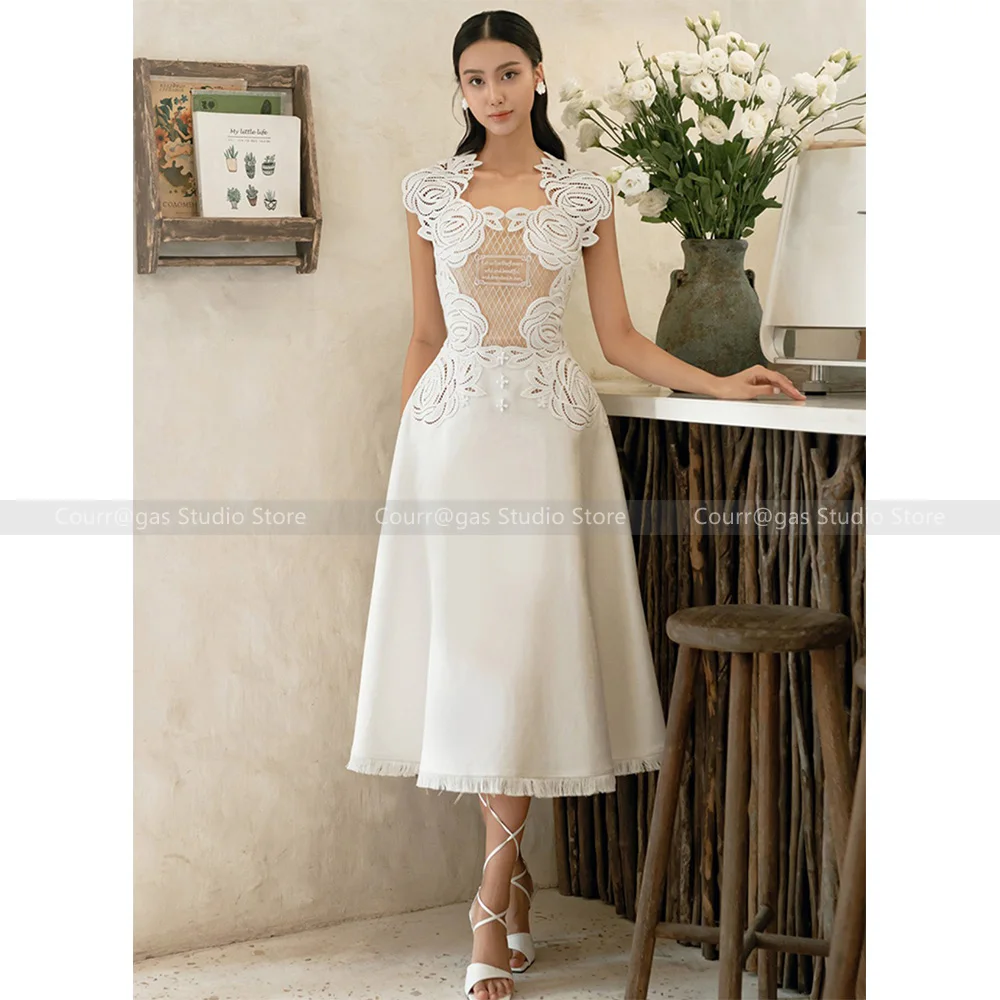 

Vietnam niche high-fashion 2024 new handmade lace flowers embroidery celebrity temperament dress dresses