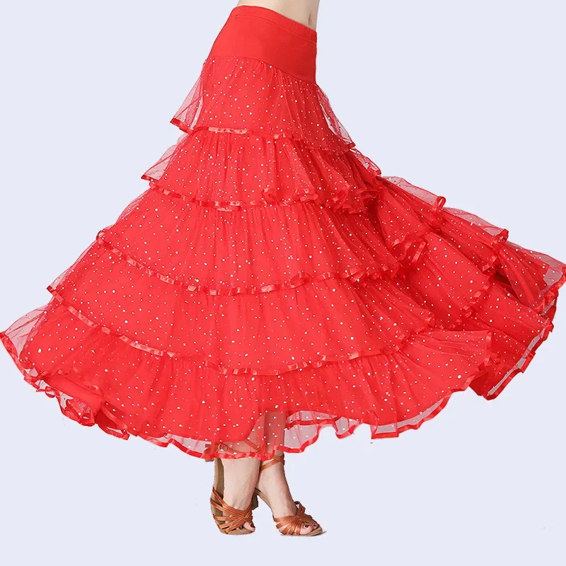 Gonna lunga da donna Concorso di danza Costume da sala da ballo Gonna quadrata da ballo di flamenco Gonna da ballo moderna con paillettes