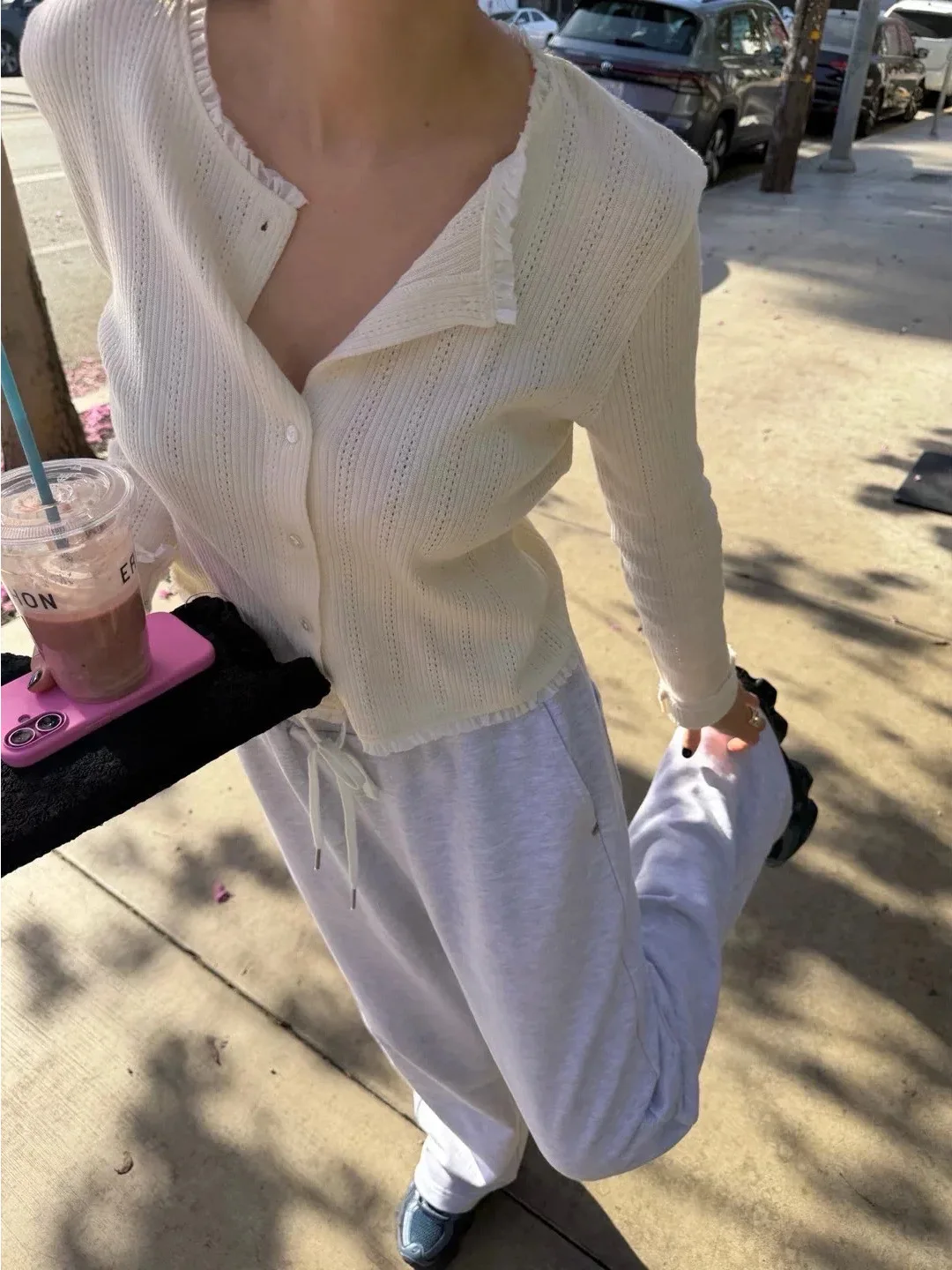 

Tanat Sweet Lace Splicing Hollow out Button Cardigan Spring 2026 Loose Fit Cotton Knitted Long Sleeve round Neck Car...