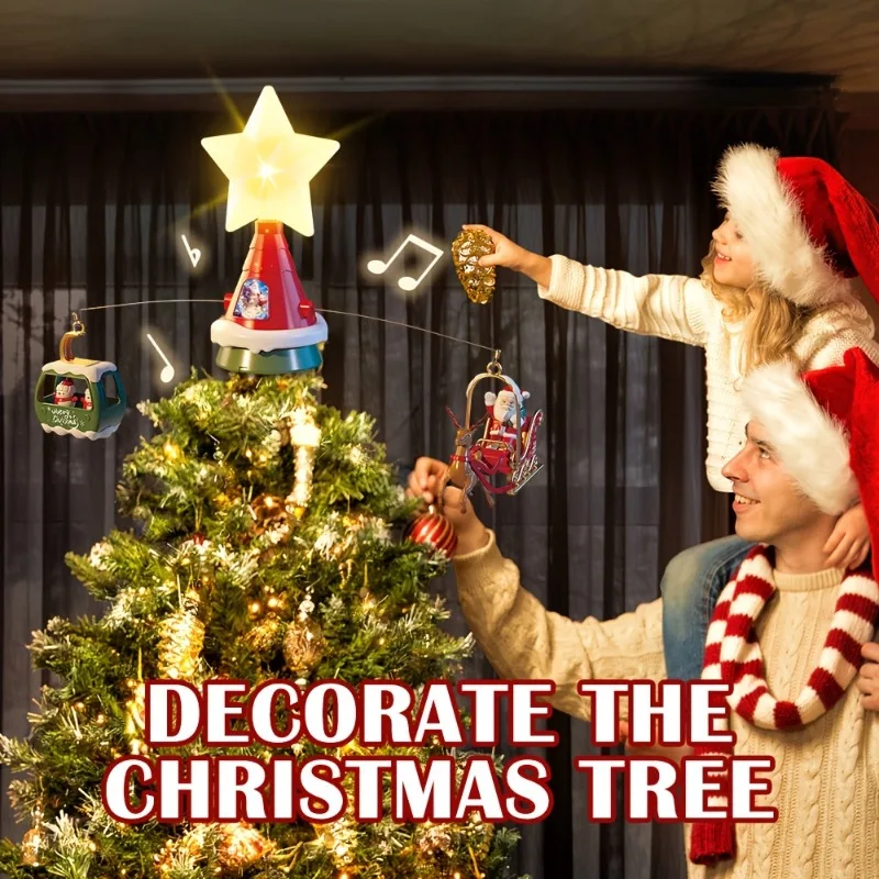 Christmas Tree Top Rotating Carousel with Music & Lights USB Power Vibrant Holiday Decor for Indoor/Outdoor Christmas Decoration view 2