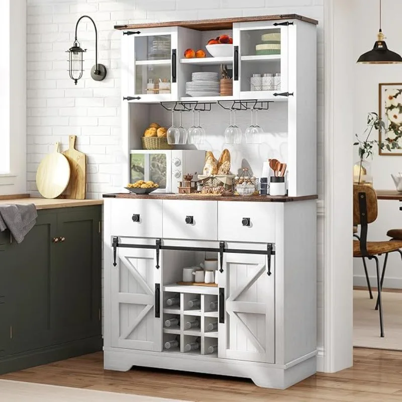 

Farmhouse solid wood dining side cabinet simple living room against the wall kitchen double door wine cabinet rack tea storage