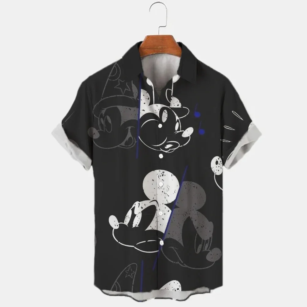 Mickey Mouse Mickey Print Shirt Men's Hawaiian Lapel Short Sleeve Shirt Casual Disney Beach Hawaiian Shirt Camisas De Hombre