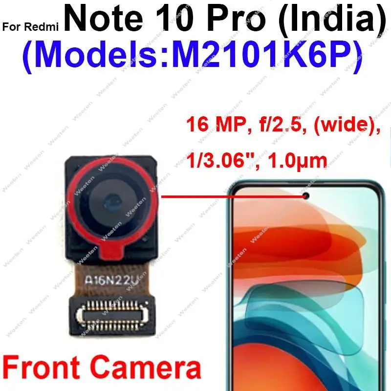 Rear Front Camera For Xiaomi Redmi Note 10 Pro M2101K6P India Version Front Selfie Facing Back Main Camera Flex Cable Parts