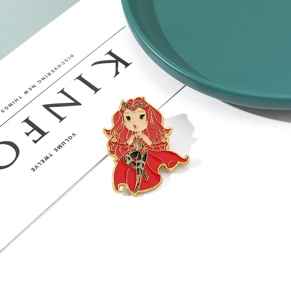 Marvel Scarlet Witch Enamel Pin Cartoon Superhero Red Brooches for Women Lapel Badges Jewelry Accessory for Friends Gift