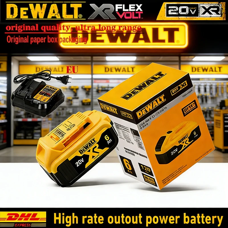 

100% Genuine Dewalt 20V Battery 5AH 6AH Rechargeable Lithium Ion Battery, Dewalt DCB200 Power Tool Replacement Battery