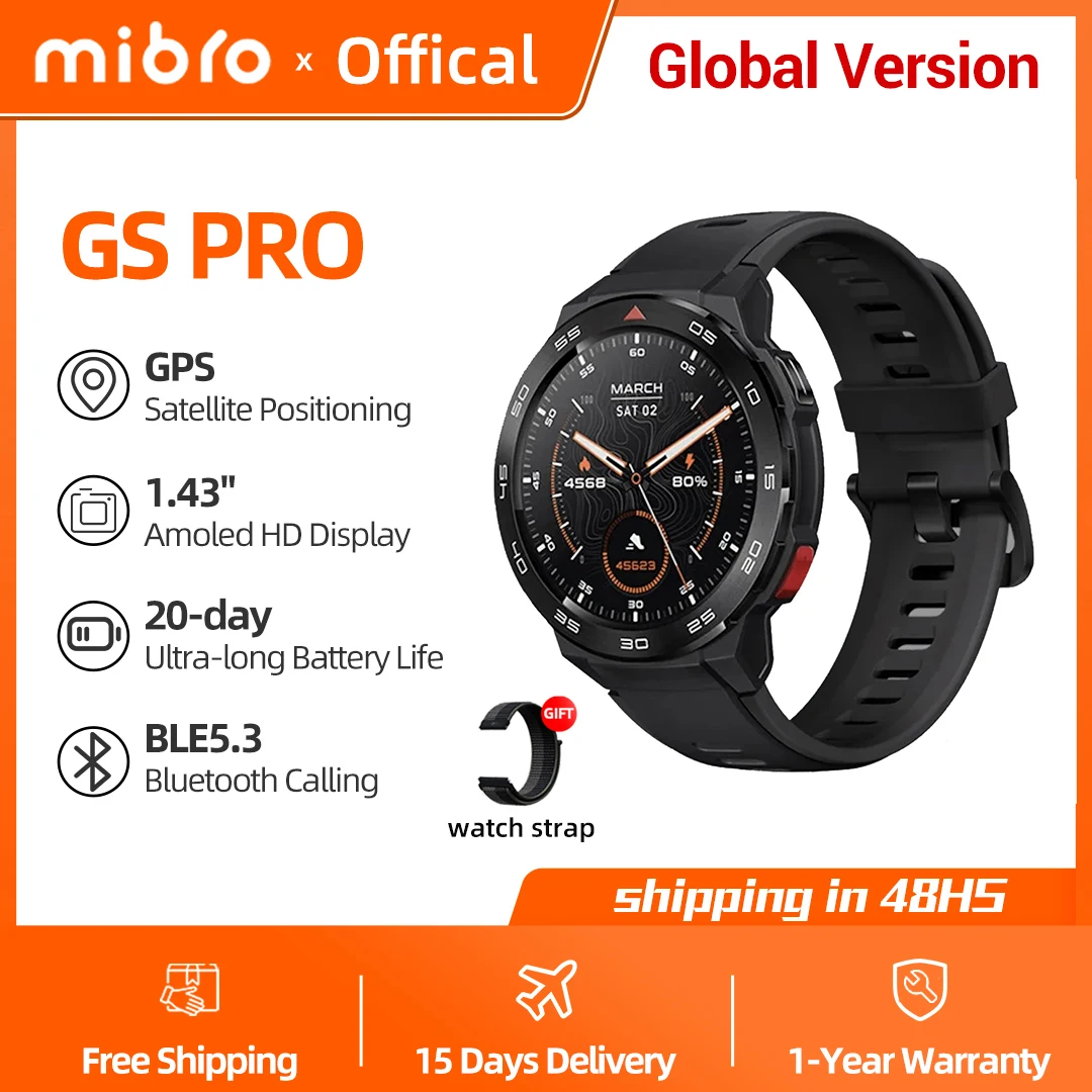 Mibro GS Pro Smartwatch 1.43Inch AMOLED HD Tela GPS Posicionamento 5ATM Caixa de Aço Inoxidável Impermeável 105 Modos Esportivos Bluetooth Chamando