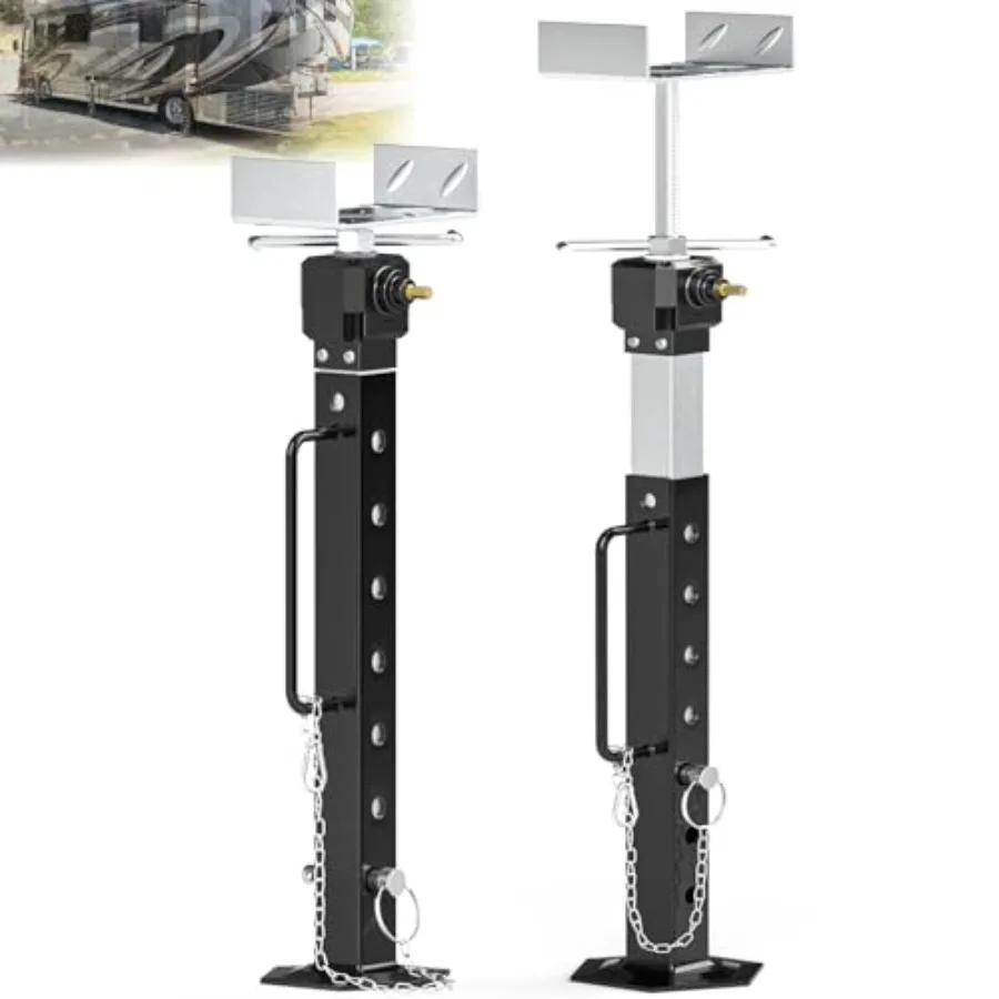 

RV slide out stabilizer jacks for camping, aluminum gear box, black, adjustable 16.7 to 36, drill-adjustable, 5000 lbs capacity