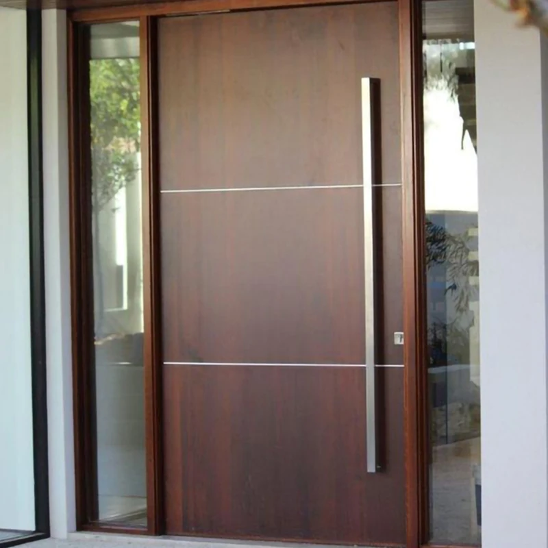 North American Hot Sale Exterior Modern Double Glazed Front Residential French Doors With Side Lite Wooden Hinged Door