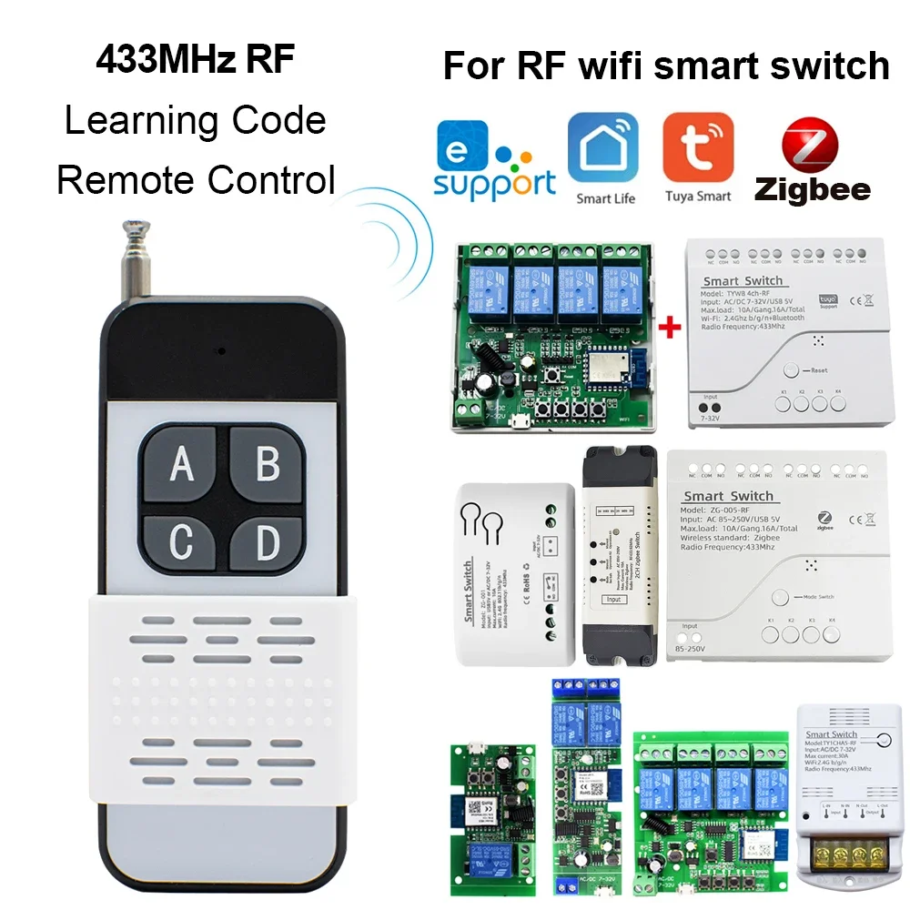 433mhz Remote Control for RF Switch Relay Module 1 2 4 Button 433mhz Learning Type with Antenna