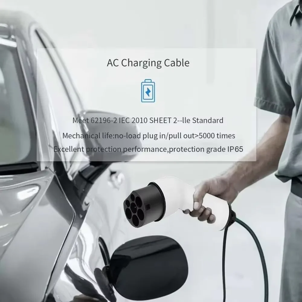 Teschev 16A 32A 11kW Type 2 to Type2 EV Charging Cable IEC 62196-2 Electric Car Charging Cord for Electric Vehicles Car Cable
