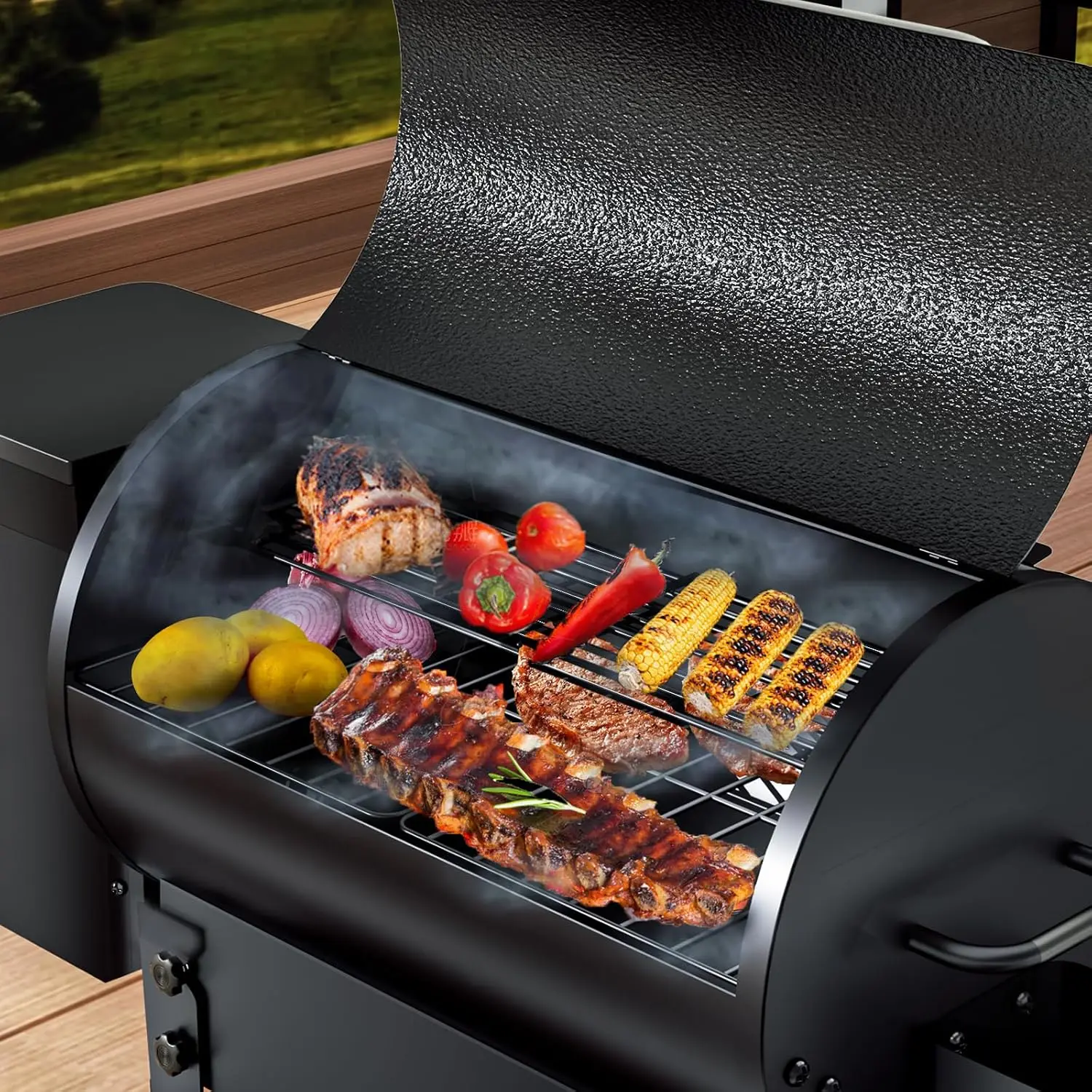 Electric Wood Pellet Grill & Smoker with Foldable Legs, 456 SQ.IN Grill Capacity, 11LB Pellet Hopper, PID, Customized